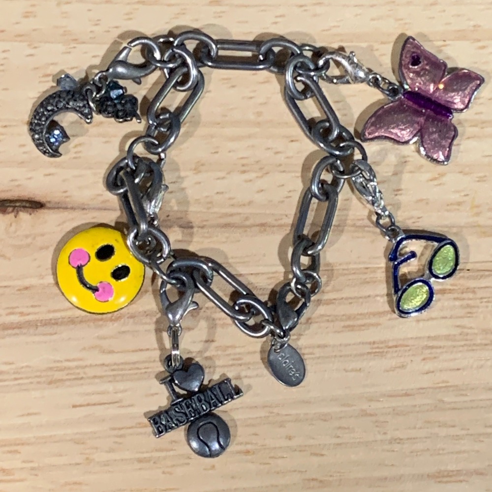 Claire's Charm Bracelet Kidsโ Silver Tone Y2K Butterfly Smiley Baseball Sunglass